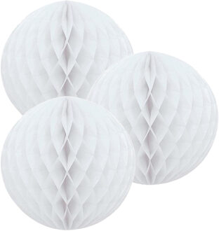 3 witte papieren kerstballen 10 cm - Feestdecoratievoorwerp