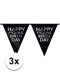 3 x Happy Fucking Birthday vlaggenlijn 10 m