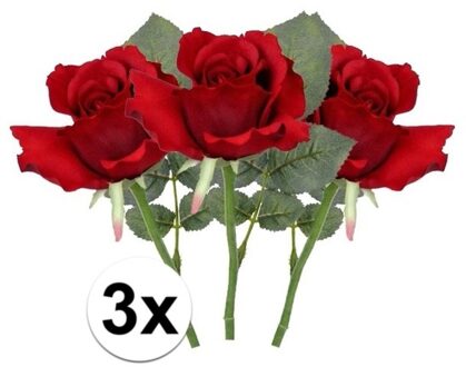 3 x Kunstbloemen steelbloem rode roos 30 cm - Kunstbloemen Rood