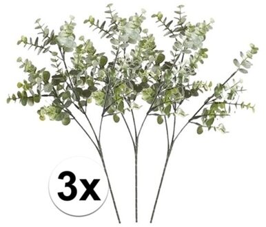 3 x Kunstbloemen tak groen/grijs eucalyptus 65 cm - Kunstbloemen