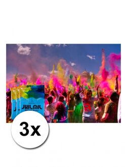 3 zakjes Holi festival kleurpoeder lichtblauw