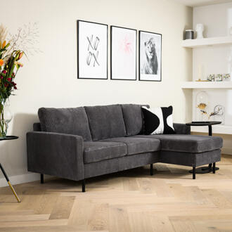 3-zits Loungebank 'Anne' Links/Rechts, Rib, kleur Antraciet