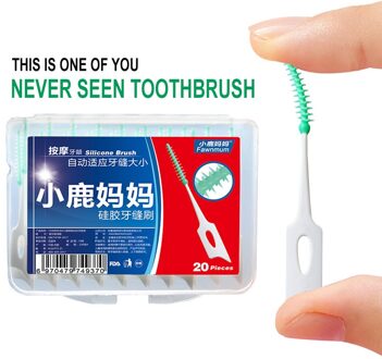30/20/16 stks Zachte Siliconen Dental Floss Interdentale Borstel Orale Wegwerp Tanden Stok Tooth Pick Dental Care borstel Voor Volwassenen 20stk met doos