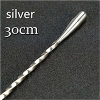30/40/50Cm Rvs Roer Lepel Mengen Gram Cocktail Lepel Spiraal Patroon Barman Gereedschap Bar Teadrop lepel Bar Tool 300mm zilver