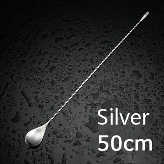 30/40/50Cm Rvs Roer Lepel Mengen Gram Cocktail Lepel Spiraal Patroon Barman Gereedschap Bar Teadrop lepel Bar Tool 500mm zilver