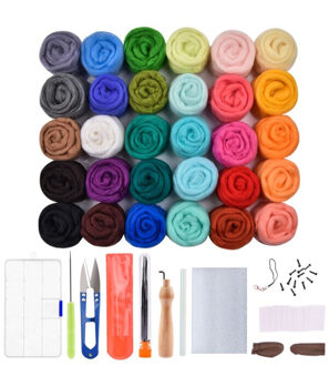 30/50 Kleuren Diy Wol Vilten Kit Gemengde Kleur Handvat Naaldvilten Gereedschap Handgemaakte Vilt Naald Set Stof Materialen Handwerk 30kleuren