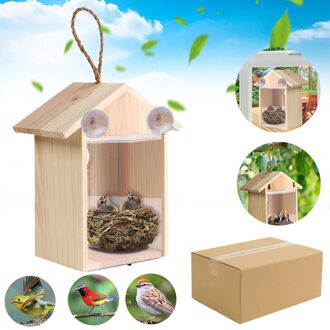 30 # Hout Vogelnesten Outdoor Zuignap Zichtbaar Vogel Huis Tuin Venster Vogelhuisje Wilde Vogels Voeden Dispenser Voedsel Container huis