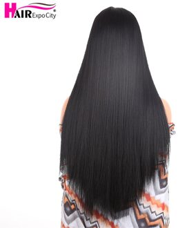30 Inch Lange Rechte Haar Synthetische Lace Front Pruik Voor Vrouwen Gluless Hittebestendige Fiber Midden Deel Zwarte Kleur Haar expo Stad