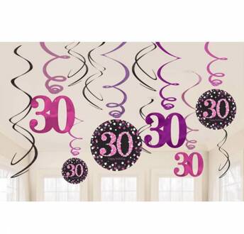 30 jaar hangdecoratie swirls mix pink