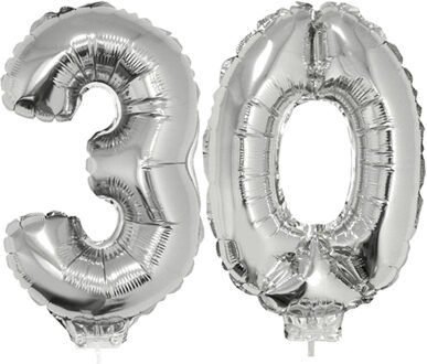 30 jaar leeftijd feestartikelen - versiering cijfers - ballonnen op stokje - van 41 cm