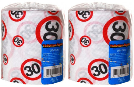 30 jaar verjaardag cadeau - Set van 2x stuks - wc/toiletpapier - 25m - feestartikelen - verkeersbord