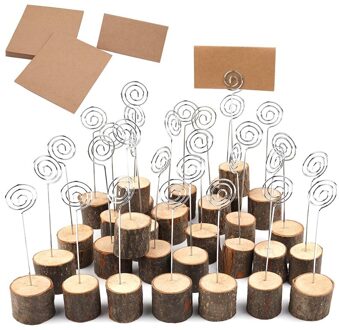 30 Pcs Rustieke Houten Plaats Kaarthouders met Swirl Draad Houten Bark Memo Houder Stand Card Photo Foto Note Clip houders en Kra