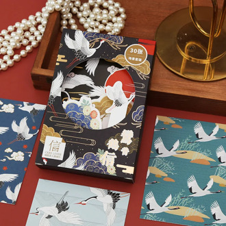30 Pcs/Set Ancient Style Crane Scene Series Postcard Bronzing Greeting Cards Bookmarks DIY Journal Decoration