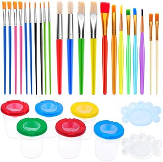 30 Pcs Verf Cups Met Deksel Geen Spill Verf Cups Met Penselen Set Voor Kinderen, Peuter