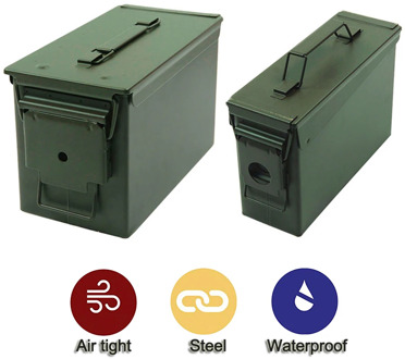 30+50 Cal/Sets Metal Ammo Case Can Waterproof Military and Army Solid Steel Holder Box for Long-Term Bullet Valuables Storage