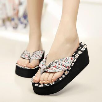 30 ^ Sandalen Schoenen Vrouw Dames Meisjes Wiggen Bloemen Slippers Sandalen Slippers Strand Shoesкроссовки Женские Beige / 37