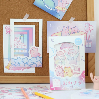 30 Sheets/Set Cute Rainbow Girl Series Postcard DIY Cartoon Greeting Cards Message Card Gift Stationery