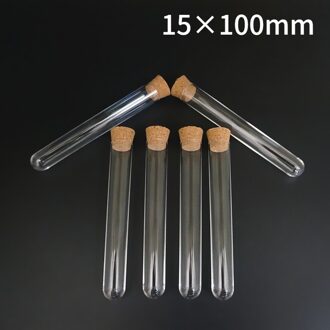 30 Stks/pak 15X100Mm Plastic Reageerbuis Met Kurk Ronde Bodem Laboratorium Plastic Buis Harde Transparante Flacon Bruiloft gunsten