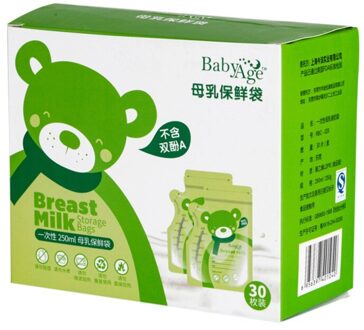 30 stks/pak 250ml 4 Kleuren Babyvoeding Opslag Moedermelk Opbergzakken BPA Gratis Effen Voeden Baby vloeibaar Voedsel Zakken groen 30 stk