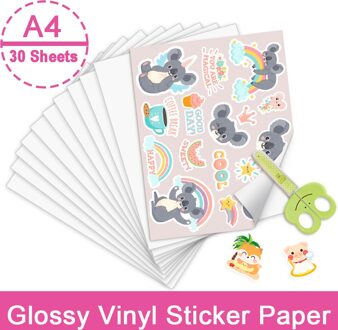 30 Vellen A4 Glossy Lijm Kopieerpapier Printable Vinyl Sticker Papier Inkjet Printer Afdrukken Papier Sticker Voor Inkjet Printer glanzend