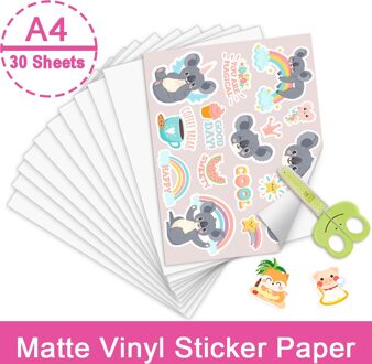 30 Vellen A4 Glossy Lijm Kopieerpapier Printable Vinyl Sticker Papier Inkjet Printer Afdrukken Papier Sticker Voor Inkjet Printer matte