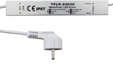 30 watt - 24v / 1.25a waterdichte adapter voor led strips
