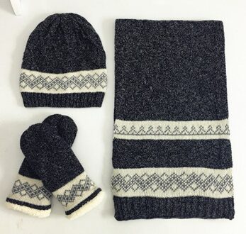 30% Wol Winter Warm Gebreide Cap Sjaal Handschoenen Sets mannen Stiksels Kleur Cap Vrouwen winter sjaal donker grijs