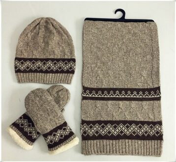 30% Wol Winter Warm Gebreide Cap Sjaal Handschoenen Sets mannen Stiksels Kleur Cap Vrouwen winter sjaal Donker Kaki