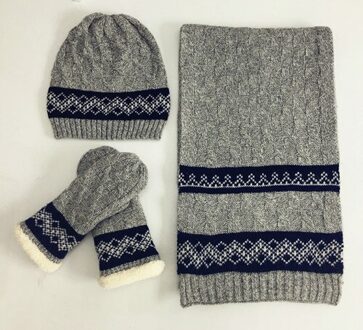 30% Wol Winter Warm Gebreide Cap Sjaal Handschoenen Sets mannen Stiksels Kleur Cap Vrouwen winter sjaal Grijs