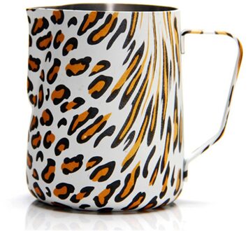 300/600cc Rvs Opschuimen Werper Pull Bloem Cup Luipaard Print Cappuccino Werper Kruik Melk Frothers Mok Koffie Gereedschap 300 ml