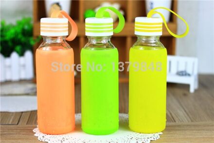 300 ML Kleurrijke Bubbly Glas Water fles + Zachte Siliconen