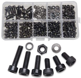 300 Pcs Moeren Bouten Set Hex Bouten Moer En Ring Assortiment Schroeven Bouten M3 Tool Kit Met Plastic Doos (zwart)