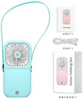 3000 Mah Draagbare Vouwen Fan Usb Oplaadbare Mini Multifunctionele Desktop Opknoping Hals Pocket Ventilator Voor Office Outdoor Reizen Blauw