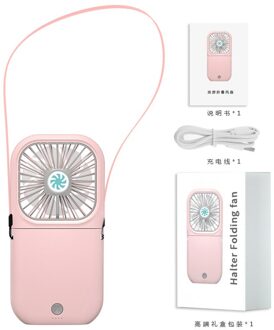 3000 Mah Draagbare Vouwen Fan Usb Oplaadbare Mini Multifunctionele Desktop Opknoping Hals Pocket Ventilator Voor Office Outdoor Reizen Roze