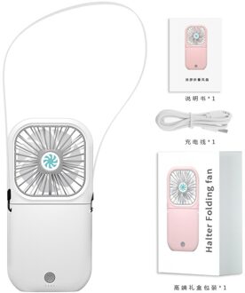 3000 Mah Draagbare Vouwen Fan Usb Oplaadbare Mini Multifunctionele Desktop Opknoping Hals Pocket Ventilator Voor Office Outdoor Reizen wit