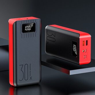 30000Mah Power Bank Type C Micro Usb Qc Snelle Opladen Powerbank Voor Iphone Led Digitale Display Draagbare Externe Batterij lader rood
