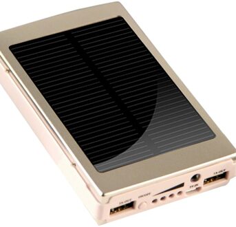30000Mah Solar Batterij Draagbare Oplader Dual Output Usb Externe Batterij Langdurige Grote Capaciteit Mobiele Telefoon Solar goud