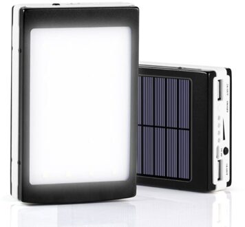30000Mah Solar Batterij Draagbare Oplader Dual Output Usb Externe Batterij Langdurige Grote Capaciteit Mobiele Telefoon Solar zwart