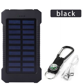30000Mah Solar Power Bank Zonnepaneel Powerbank Waterdichte Usb Batterij Opladen Led Externe Lader Voor Iphone Samsung Telefoon zwart