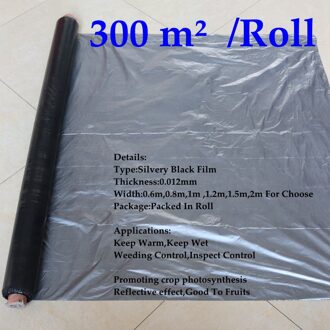 300m²/Roll 0.012mm Zilverkleurige Zwarte Reflecterende Plastic Mulch Film Agricultral Boomgaard Tee Dubbele Kleur Planten Film Width 0.6m (L 500m)