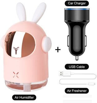 300Ml Auto Luchtbevochtiger Aromatherapie Luchtbevochtiger Demper Aroma Diffuser Machine Essentiële Olie Ultrasone Mist Maker Rustig roze met lader
