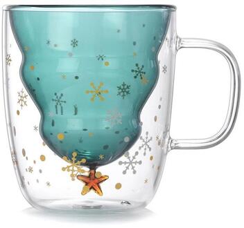 300ml Glas 2 Laag Water Drinken Koffie Cup Siliconen Deksel Hoge Slip Xmas Tree Star Mok Creatief Cadeau Kerst decoratie Cup nee cup lid
