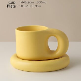 300Ml Nordic Stijl Koffiekopje Melk Thee Keramische Cup Creatieve Keramische Mok Met Plaat Uniek Cadeau Voor Vrienden geel