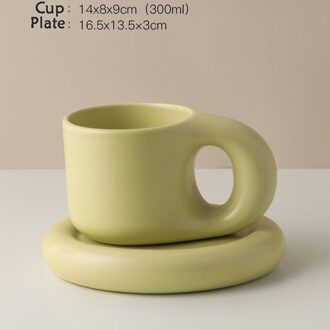 300Ml Nordic Stijl Koffiekopje Melk Thee Keramische Cup Creatieve Keramische Mok Met Plaat Uniek Cadeau Voor Vrienden groen