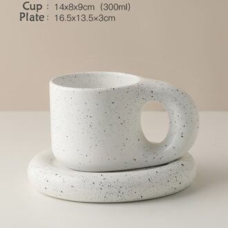 300Ml Nordic Stijl Koffiekopje Melk Thee Keramische Cup Creatieve Keramische Mok Met Plaat Uniek Cadeau Voor Vrienden wit