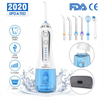 300ml Portable Oral Irrigator USB Rechargeable Dental Water Flosser Jet 5 Modes Irrigator Dental Teeth Cleaner + 5 Jet Tip & Bag