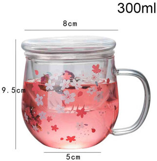 300Ml Sakura Mok Glas Mok Met Thee Zetgroep Filter & Deksel Cherry Cup Set Blossoms Bloem Theekopje Transparant Warmte slip Bril kers