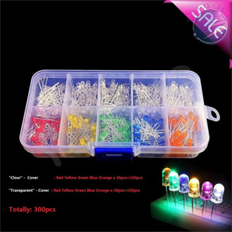 300pcs 3MM led Red Yellow Green Blue Orange LED Light Emitting + F3 mm Transparent cover to 5 colour Assortment set mix clour