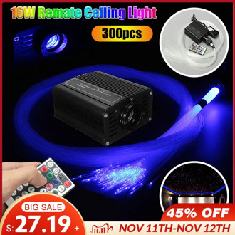 300Pcs Fiber Optic Lamp 16W Fiber Optic Light Source Remote Fiber Optic Lighting Machine Kit DIY Romantic Light Decoration