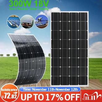 300W 18V Solar Panel Semi-flexible Monocrystalline Solar Cell Waterproof Outdoor Battery Charger